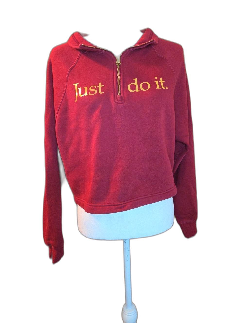 Nike Women's Burgundy Half-Zip Crewneck Sweatshirt with Gold Logo